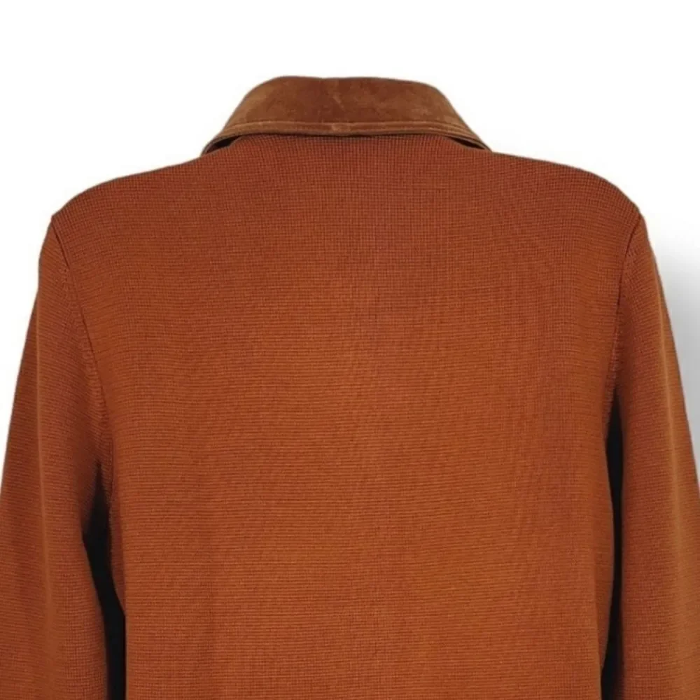 Sigrid Olsen Suede Leather and Silk Blend Knit Jacket in Pumpkin Size Medium - Picture 5 of 11